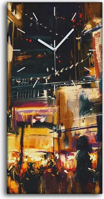 Produktbild von Leinwand Wanduhr Wandkunst Uhr 30x60 Bunte Stadt bei Nacht Digitale Malerei - weiße Hände