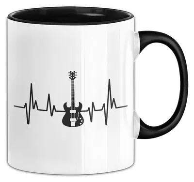 Produktbild von Gitarre Tasse Geschenk Gitarrist Rock Musiker Bassgitarre Rocker Geschenkidee Geburtstag Herzschlag (Schwarz)