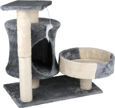 Produktbild von Pet Comfort Kratzbaum - Katzenbaum mit Spielzeug - Katzenbett mit Kletterturm - Katzenhöhle mit Plattform - Grau/Beige - 50x33x58 cm