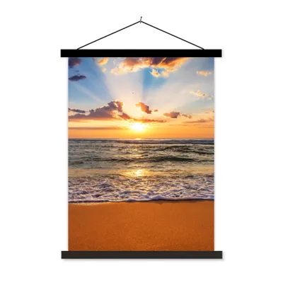 Produktbild von MuchoWow® Textilposter Strand - Sonnenuntergang - Meer - Wolken - Horizont 90x120 cm mit schwarzem Rahmen - Dekoration