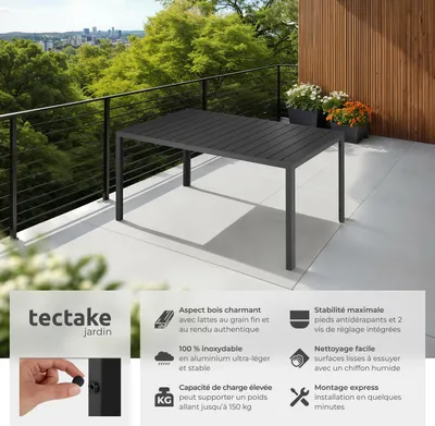 Image de Table de jardin BIANCA 150 x 90 cm pieds réglables en hauteur - noir/noir