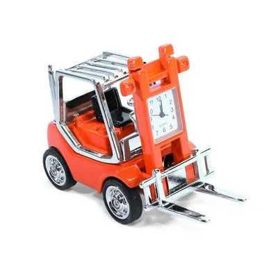 Produktbild von Designer Tischuhr Gabelstapler rot aus Metall