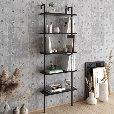 Image de Étagère à échelle Decorotika Paula avec pieds métalliques, hauteur 174 cm | Marbre noir Noir