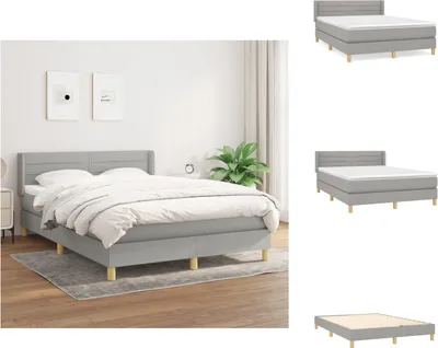 Imagen del producto de vidaXL Base de cama con somier y colchón, color gris claro, 140x200 cm, tapizado en tela - Camas y estructuras de cama