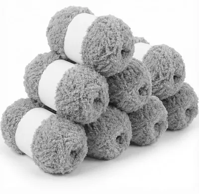 Zdjęcie produktu dla Wełna chenille, 8 x 50g, gruba, puszysta przędza do szydełkowania i robienia na drutach, jasnoszara