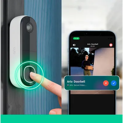 Produktbild von Arlo Essential Video-Türklingel HD, Weiß, 3,048 m, Wand, 2-Wege, 1536 x 1536 Pixel, 180°