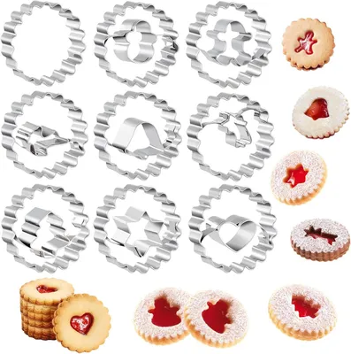 Produktbild von Kiiwah 18 Stück Weihnachten Linzer Ausstecher Set, Mini Edelstahl Keksausstecher Klein Weihnachten Ausstecher für Plätzchen, Backform, Kekse und Fondant