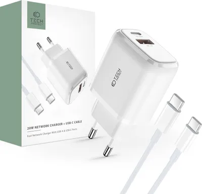 Obrázok produktu pre Tech-Protect C20W 2-Portová Sieťová Nabíjačka Pd20W/Qc3.0 + Kábel Typu C Biely