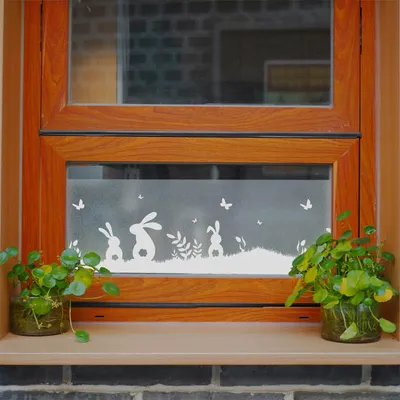 Produktbild von Statisch Fensterbordüre 20x150 cm – Hasen - Fensterfolie statisch haftend ohne Kleber für einfache Montage - Fensterbilder für Fenster und Glasflächen - Fensterdeko wiederverwendbar