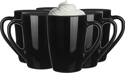 Produktbild von GLASMARK® schwarze Glasbecher 6-Set 300ml Große (max. 330ml) 6 Stück mit Henkel Kaffeegläser Teeglas mit Griff Cappuccino Latte Macchiato Gläser