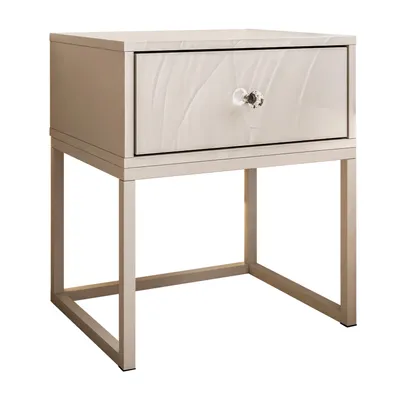 Productafbeelding van Nachtkastje BLANCO KASZMIR, met een frame van mat kasjmierenhout en een witte kristalgreep