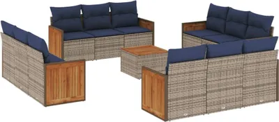 Zdjęcie produktu dla vidaXL 13-częściowa sofa ogrodowa z poduszkami, szara, z polirattanu