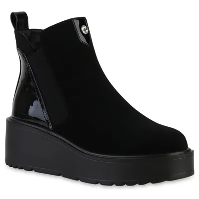 Produktbild von VAN HILL Damen Leicht Gefütterte Keilstiefeletten Stiefeletten Schuhe 841384, Farbe: Schwarz, Größe: 38