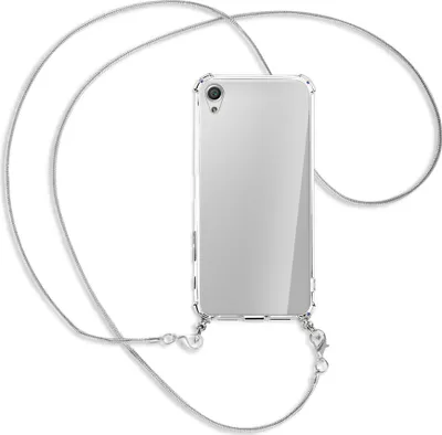 Produktbild von Handykette Backcover-Schutzhülle mit Band (Metall silberfarben) für Sony Xperia X Performance - silberfarbene Kette Snake