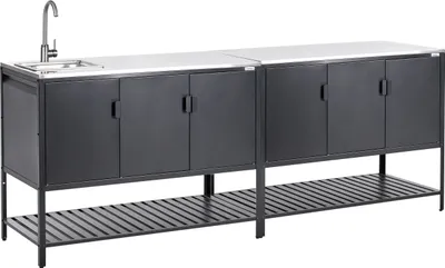 Produktbild von BELIANI Outdoor-Küche 2er Set Schwarz Stahl mit Spüle Edelstahlplatte Modern Gartenküche Outdoor-Küchenmöbel Kücheninsel für Garten Draußen