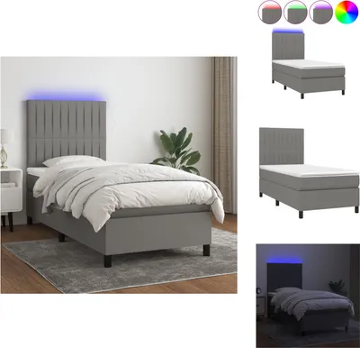 Obrázek produktu pro vidaXL Skříňová postel s matrací a LED tmavě šedá látka 90x190 cm - Postele a rámy postelí