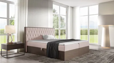 Produktbild von Kontinentales Bett 140x200 CHANTELLE 6 - dunkle Eiche / Rosa + GRATIS Matratzenauflage