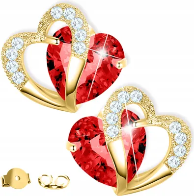 Produktbild von Gold Ohrringe mit rotem Herz Rubin Zirkonia Herz Liebe SILBER 925