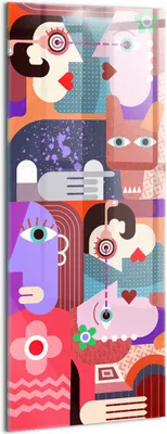 Produktbild von Designer Glasbild - Wandbild - Glas Bild - 50x125 cm - Abstrakte Gesichter