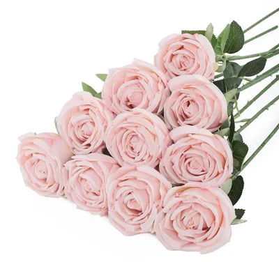 10 künstliche Seidenrosen, Blush Pink, 48,2 cm