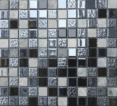 Produktbild von Glasmosaik mit Naturstein schwarz 30,5x32,5cm