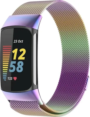 Image de Pour Fitbit Charge 6 / 5 Bracelet en maille d'acier métallique avec fermeture magnétique Colorful