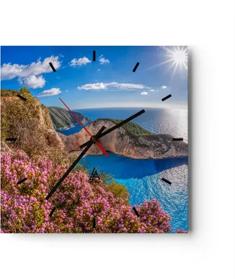 Produktbild von Wanduhr - Quadrat - Glasuhr - Meer Sommer Blume - 30x30cm - Schleichendes Uhrwerk - Lautlos - zum Aufhängen bereit - Dekoration Modern - Wanddekoration aus Glas - C3AC30x30-3741