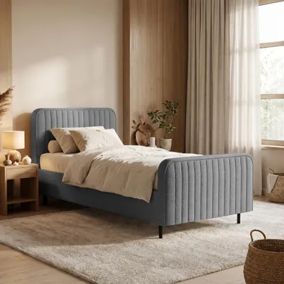 Produktbild von BEAUTYSOFA | Polsterbett LAMI 90x200 cm - Einzelbett mit Bettkasten, Kopfteil und Latenrost - Jugendbett ohne Matratze, Chenille Hellgrau