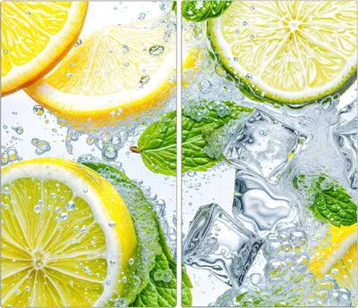 Produktbild von Spritzschutz Herdabdeckplatte Schneidebrett aus Glas Zitrusfrische 2-Teilig (60x52cm)