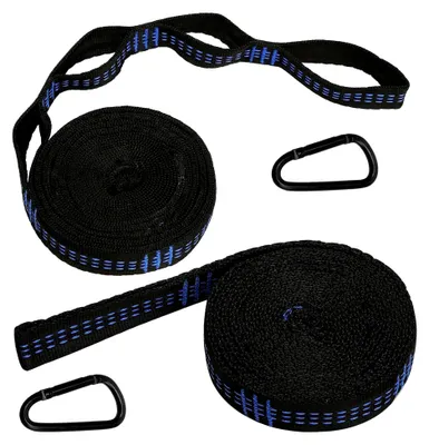 Produktbild von 2er Set Hängemattenbefestigung 3 m x 2,5 cm – Aufhängungsgurte mit 18 Schlaufen, 300 kg Tragfähigkeit, Baumgurte mit 2 Karabinern für Camping und Outdoor