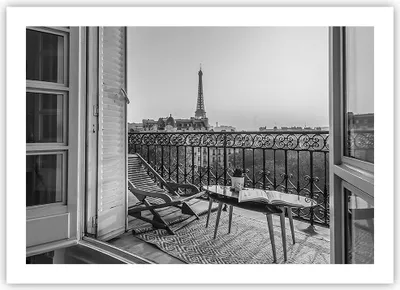 Produktbild von Poster - Poster ohne Rahmen - Schwarzweiß Paris Balkon - 70x50 cm - Wand Bild - Wanddeko - Wandbilder - Kunstposter - Wandposter - Bilder - Kunstdruck - Wanddekoration - Wandbild - P2XAA70x50-4595