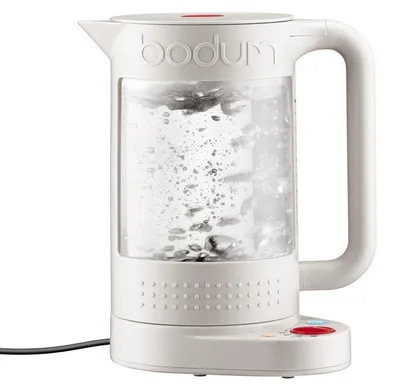 Produktbild von Wasserkocher Bodum Bistro, 1,1 L, 1500 W, 5 Temperaturstufen, Doppelwandig, Glas Innenraum, Weiß