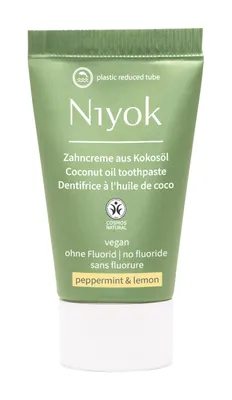 Produktbild von Niyok Zahncreme aus Bio Kokosöl"Pfefferminze & Zitrone"(20ml) Natürliche Zahnpasta für weiße Zähne, Intensive Pflege & Frische,Schützt das Zahnfleisch