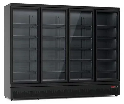 Produktbild von Gastro Getränkekühlschrank | Flaschenkühlschrank | Gewerbekühlschrank | 4 Glastüren | Schwarz | 2500 Liter | +2 bis +10 °C