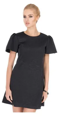 Produktbild von Kleid Blumen-Prägung elegant mit Pufferärmel Mini-Kleid; Schwarz/S/36