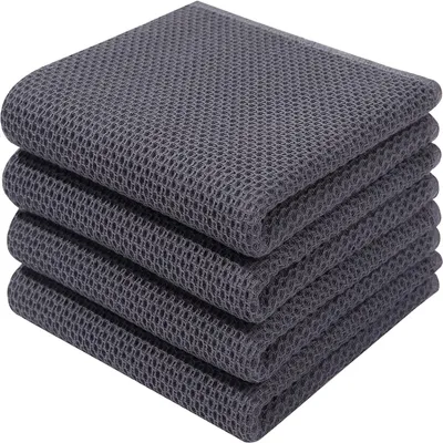 Produktbild von MODFU Geschirrtücher 4er Set 100% Baumwolle 34 x 73 cm, Weiche Geschirrhandtücher Küchenhandtücher Saugfähig Küchentücher Dicke Premium Geschirrtuch Spüllappen Putzlappen Dunkelgrau
