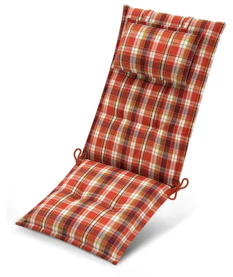 Produktbild von Beautissu Premium Hochlehnerauflage 120x50x7cm, Orange-Rot-Grün-Kariert