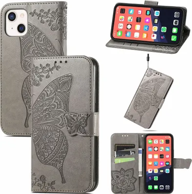 Produktbild von König Design Hülle kompatibel mit Apple iPhone 13 Kunstleder Handyhülle - Handy Case Grau