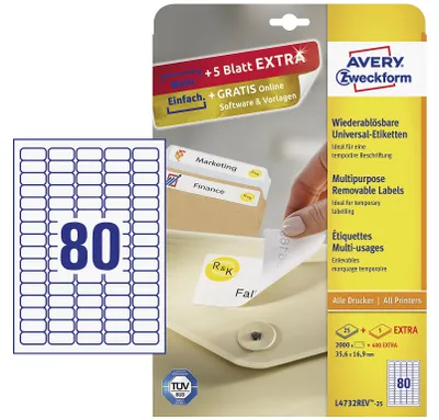 Immagine prodotto di AVERY ZWECKFORM Etichetta adesiva 35,6x16,9xmm bianco