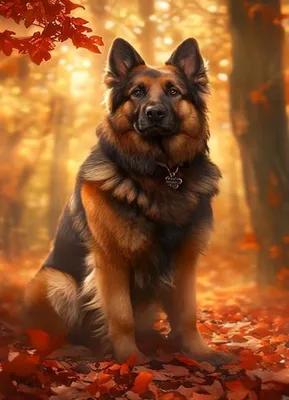 Produktbild von "Malen nach Zahlen: Schäferhund im Herbstwald, 40x50 cm, auf Leinwand auf Keilrahmen."