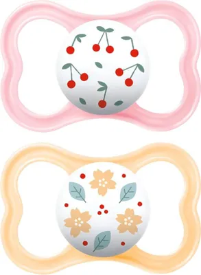 Produktbild von 2-Teiliges SkinSoft Silikon Schnuller Set für Babys ab 6 Monaten - Rosa, -Rund und Sicher