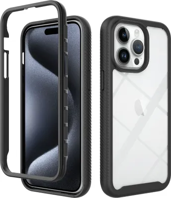 Produktbild von iPhone 15 Pro Hülle, Hybrid Transparente Rückseite TPU Bumper Stoßfest Schutzhülle für iPhone 15 Pro Schwarz
