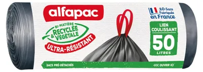 Productafbeelding van Alfapac - 10 zakken met een inhoud van 50 liter, voorzien van een trekkoord, zeer robuust, gemaakt van twee materialen