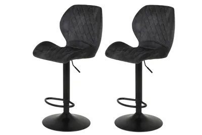 Produktbild von 2er Set Barhocker, Bistrohocker Laila - Bezug Microfaser Anthrazit - Trompetengestell schwarz - höhenverstellbar - 360° drehbar - 120kg belastbar