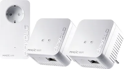Produktbild von Devolo Magic 1 WiFi mini Network Kit, 1200 Mbit/s, IEEE 802.11b, IEEE 802.11g, IEEE 802.11n, IEEE 802.3, IEEE 802.3az, IEEE 802.3u, IEEE 802.3x, Typ C, Schnelles Ethernet, 10,100 Mbit/s, Wi-Fi 4 (802.11n)