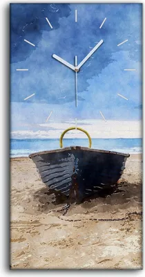 Produktbild von Dekor Leinwand Uhr Wandbilder Geräuschlos 30x60 Boote Wasser Himmel Strand - weiße Hände