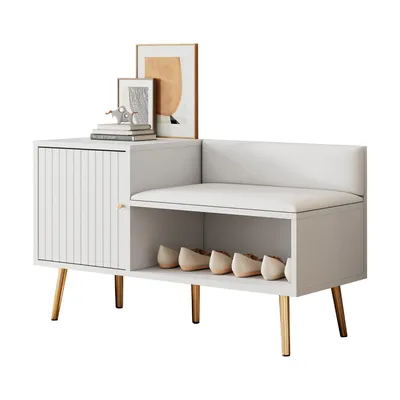 Produktbild von Schuhschrank mit Sitzfläche, Breite 100 cm, 1 Türen, Schuhregal, Schuhkipper, Mehrzweckschrank, schmal