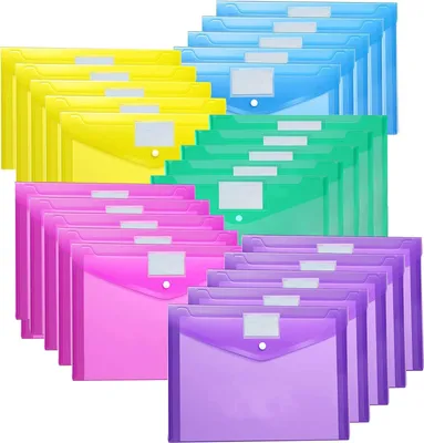 Produktbild von Famanu Dokumententaschen A4 mit Druckknopf und Etiketten - Transparente Farben - 25 Stück