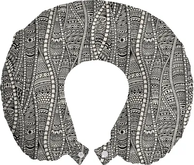 Produktbild von ABAKUHAUS Schwarz und weiß Reisekissen Nackenstütze, Ethnisch, Schaumstoff Reiseartikel für Flugzeug und Auto, 30x30 cm, Schwarz-Weiss