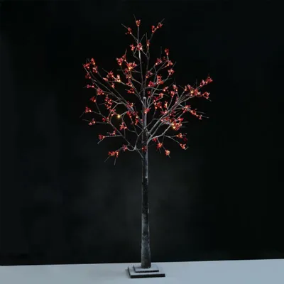 Imagen del producto de Árbol decorativo iluminado, color rojo, con 96 LEDs, 220–240 V, IP44, 24 x 24 x 180 cm, cable de alimentación marrón de 3 metros, referencia X1096143
